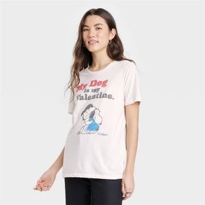 Peanuts Snoopy Lucy My Dog is My Valentine Short Sleeve Graphic T-Shirt White XL